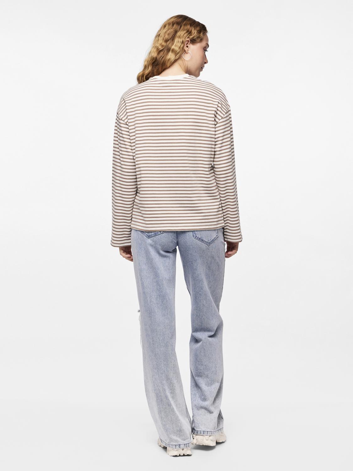 PCSADIE T-Shirt - Hvid m. brune striber